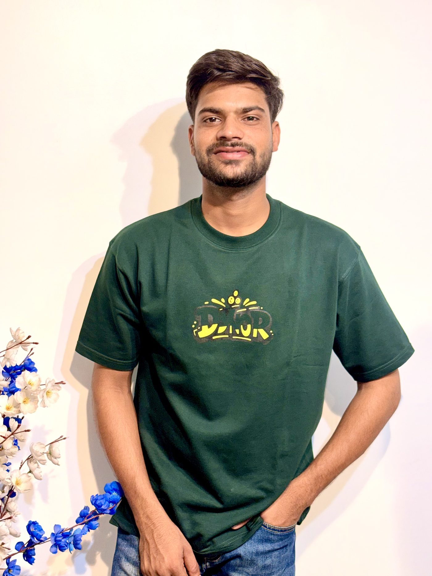 Rahul Saini wearing a DYNOR t-shirt